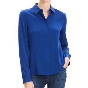 Theory Core Silk Button-Down Shirt Navy Sapphire